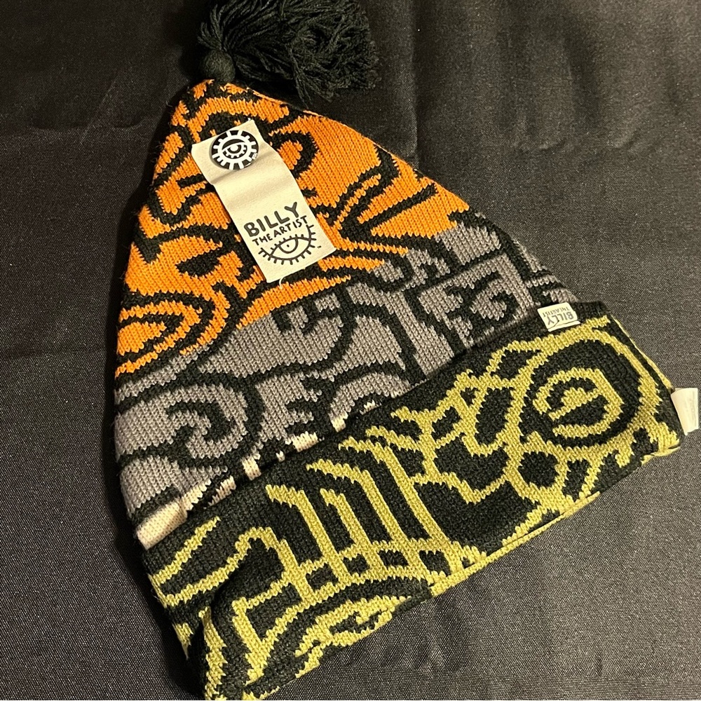 Billy the Artist Knit Pom Beanie Hat NWT Abstract Eye Graphic Streetwear